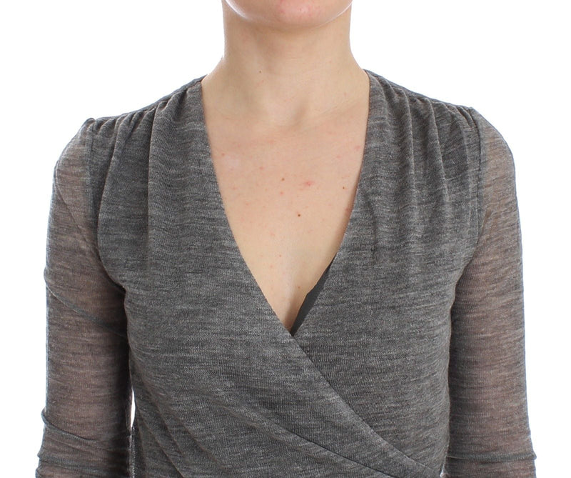 Gray Wool Blend Stretch Long Sleeve Sweater - Avaz Shop