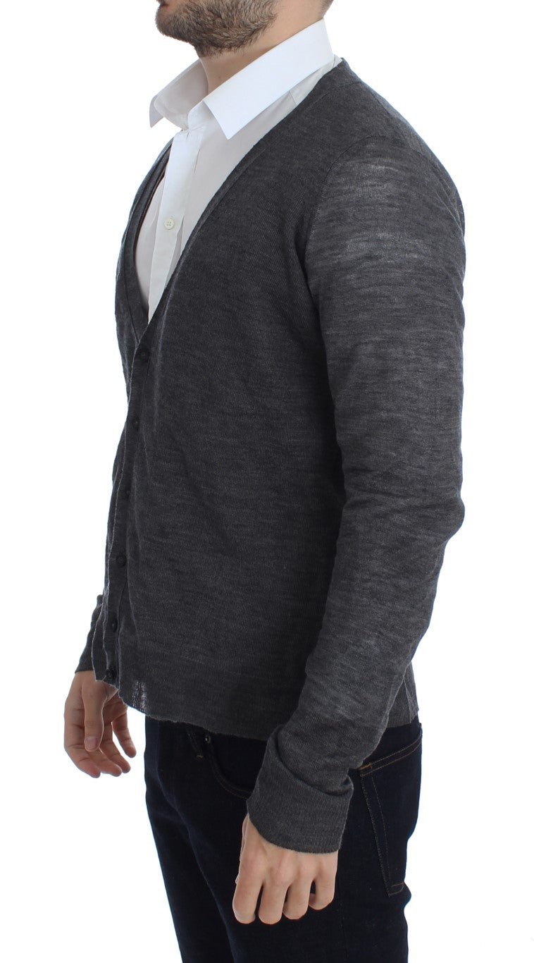 Gray Wool Button Cardigan Sweater - Avaz Shop
