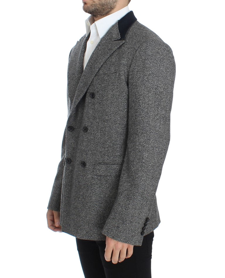 Gray wool double breasted blazer - Avaz Shop