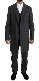 Gray Wool Long 3 Piece Two Button Suit - Avaz Shop