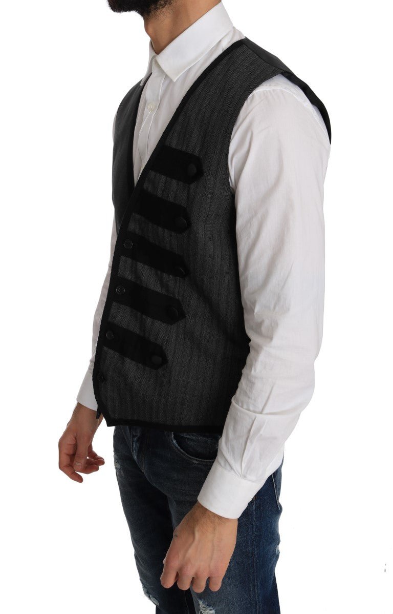 Gray Wool Patterned Slim Vest - Avaz Shop