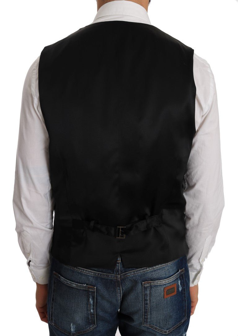 Gray Wool Patterned Slim Vest - Avaz Shop