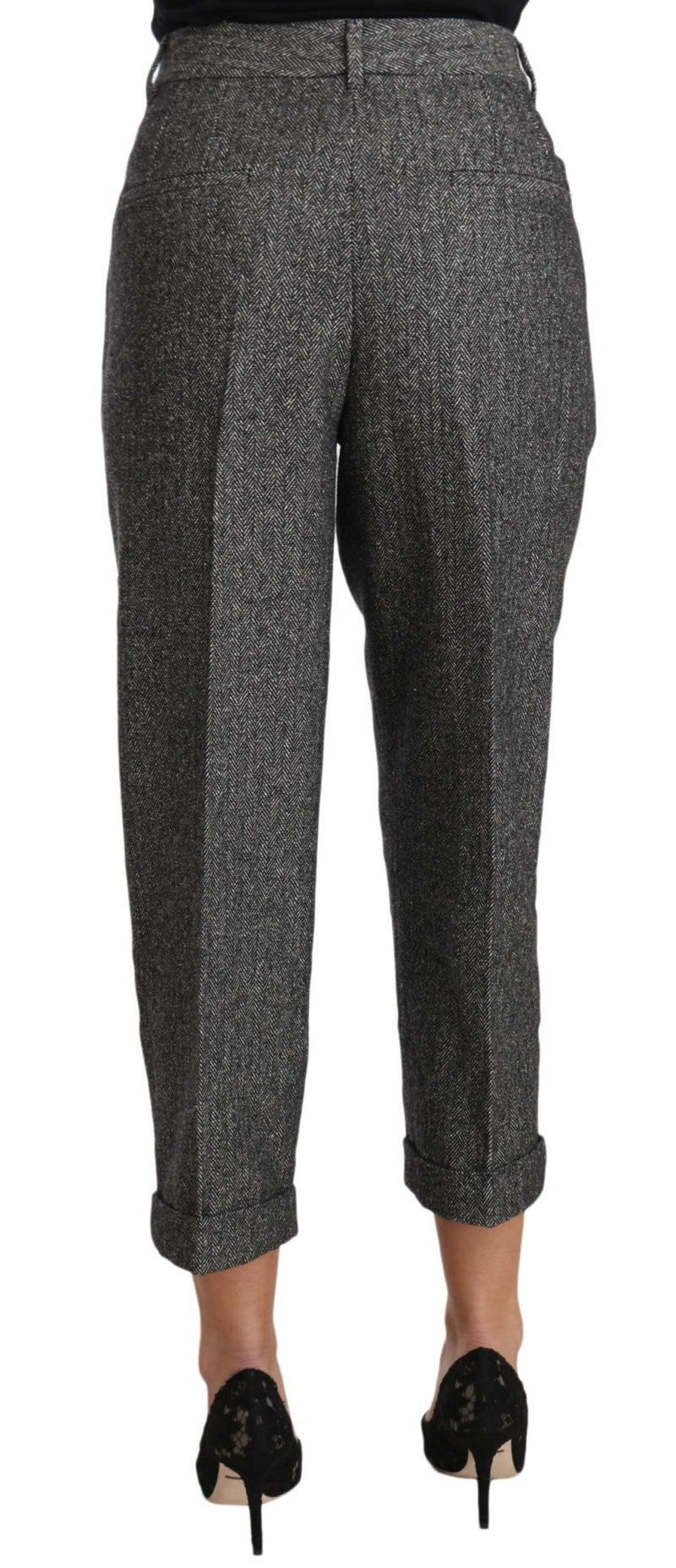 Gray Wool Pleated Cropped Trouser Pants - Avaz Shop