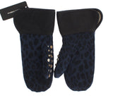 Gray Wool Shearling Studded Blue Leopard Gloves - Avaz Shop