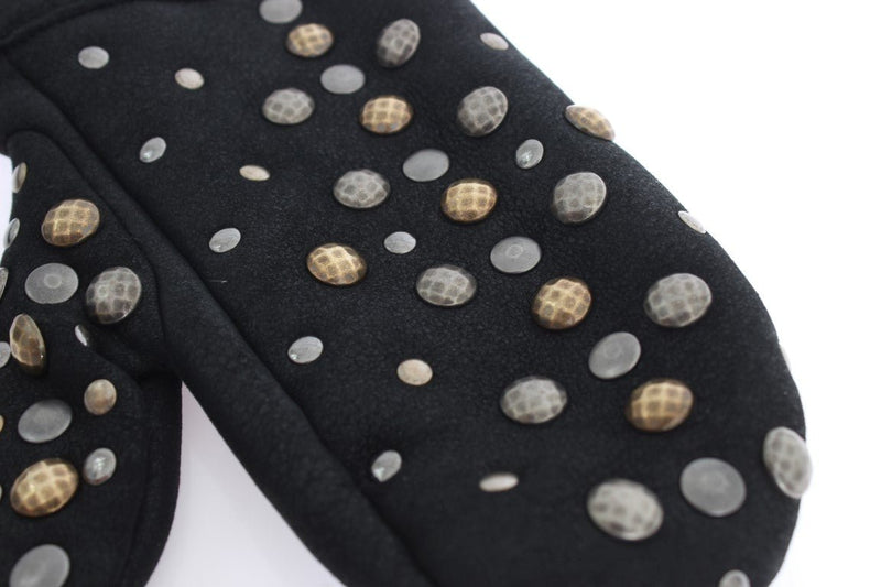 Gray Wool Shearling Studded Gloves - Avaz Shop