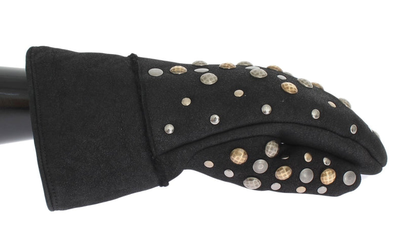 Gray Wool Shearling Studded Gloves - Avaz Shop