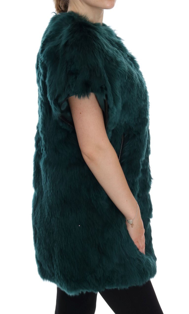 Green Alpaca Fur Vest Sleeveless Jacket - Avaz Shop