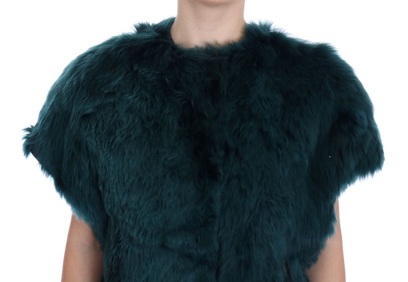 Green Alpaca Fur Vest Sleeveless Jacket - Avaz Shop