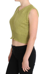 Green Cotton Blend Knitted Sleeveless Sweater - Avaz Shop