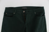 Green Cotton Denim Stretch Straight Fit Jeans - Avaz Shop