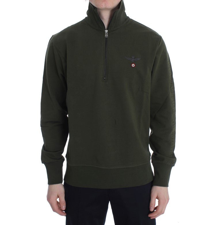 Green Cotton Stretch Half Zipper Sweater - Avaz Shop