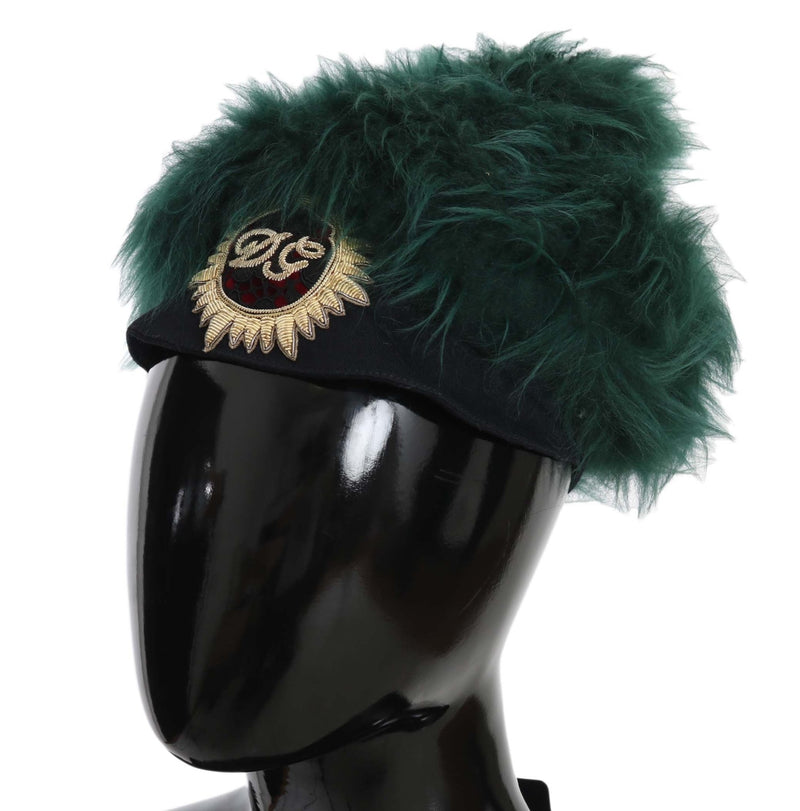 Green Fur DG Logo Embroidered Cloche Hat - Avaz Shop