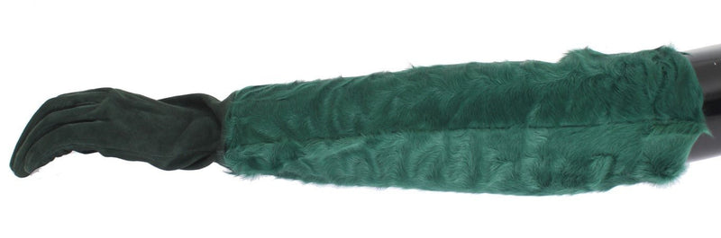 Green Leather Xiangao Fur Elbow Gloves - Avaz Shop