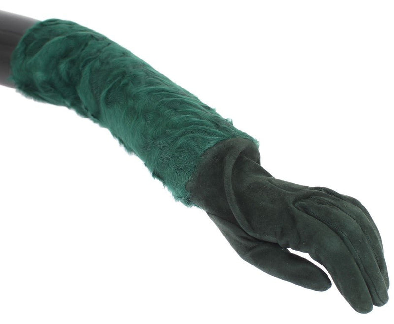 Green Leather Xiangao Fur Elbow Gloves - Avaz Shop
