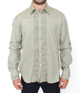 Green Striped Cotton Casual Long Sleeve Shirt - Avaz Shop