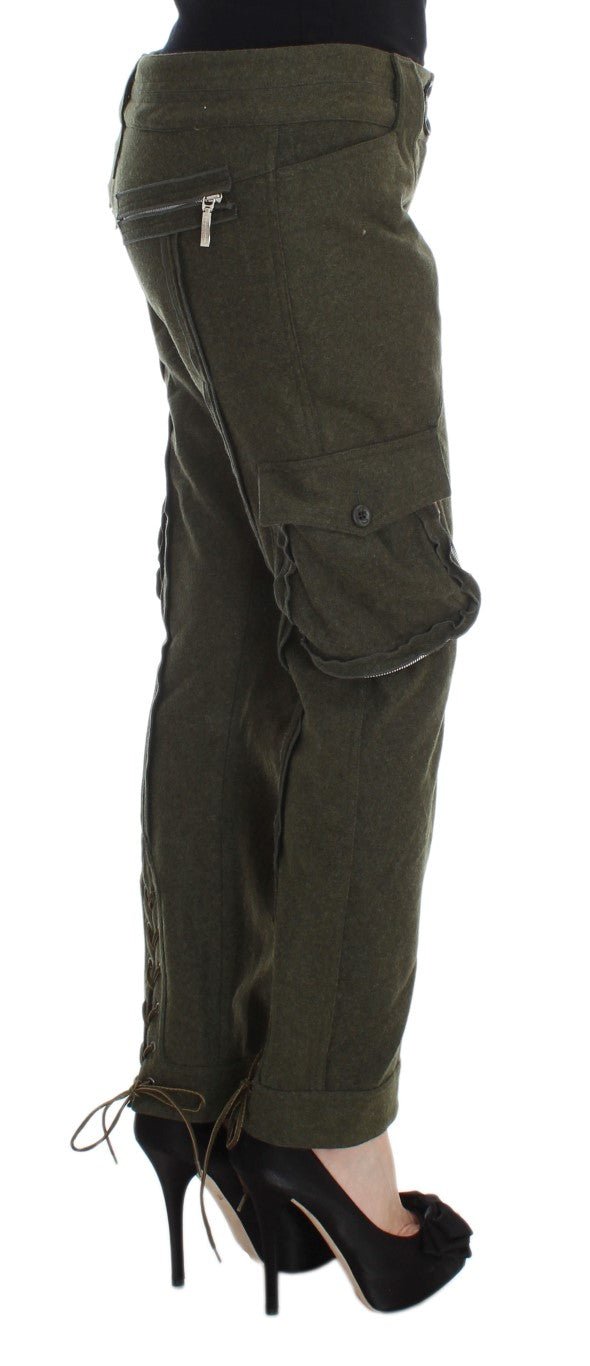 Green Wool Blend Loose Fit Cargo Pants - Avaz Shop