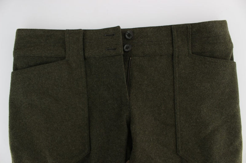 Green Wool Blend Loose Fit Cargo Pants - Avaz Shop