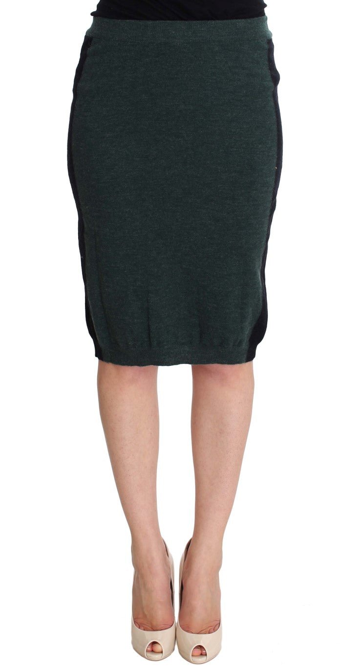 Green Wool Blend Pencil Skirt - Avaz Shop