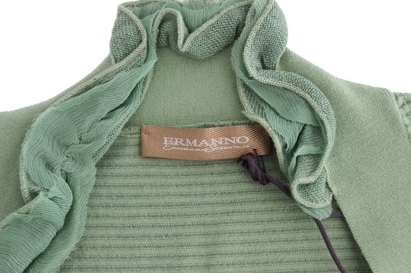 Green Wool Blend Striped Long Sleeve Sweater - Avaz Shop