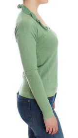Green Wool Blend Striped Long Sleeve Sweater - Avaz Shop