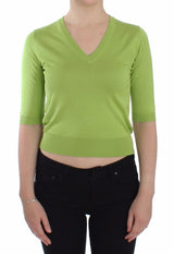 Green Wool V-neck Pullover Sweater Top - Avaz Shop