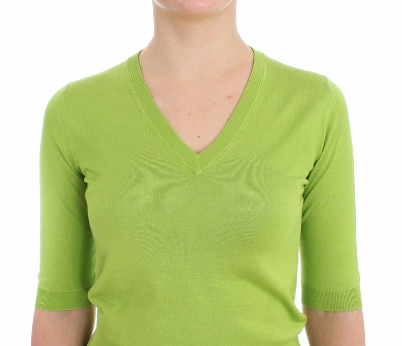 Green Wool V-neck Pullover Sweater Top - Avaz Shop
