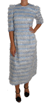 Light Blue Fringe Midi Sheath Dress - Avaz Shop