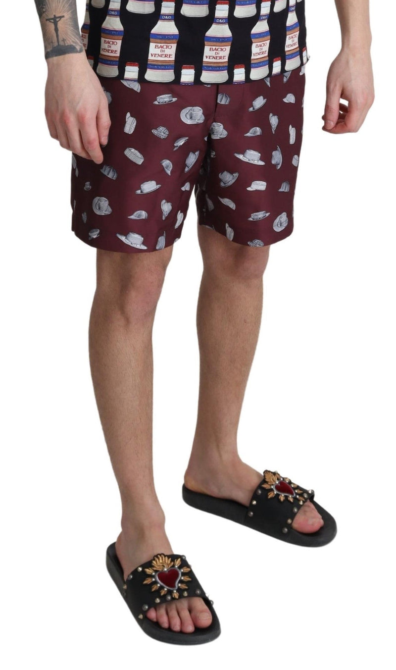 Maroon Hats Print Beachwear Shorts Swimwear - Avaz Shop