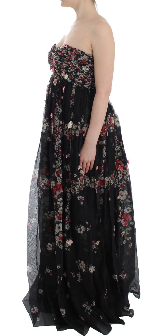 Masterpiece black floral print silk runway dress - Avaz Shop