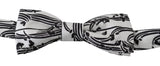 Men White Pattern Silk Adjustable Neck Papillon Bow Tie - Avaz Shop