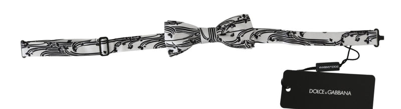 Men White Pattern Silk Adjustable Neck Papillon Bow Tie - Avaz Shop