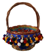Multicolor Cotton Embellished Agnese Basket Tote Bag - Avaz Shop