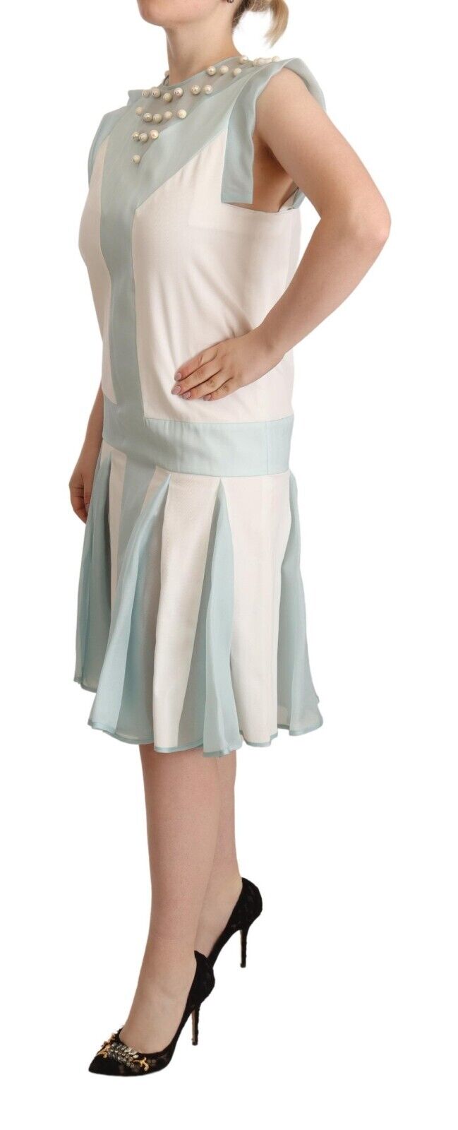 Multicolor Faux Pearl Sleeveless Shift Midi Dress - Avaz Shop