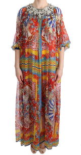Multicolor Silk Carretto Crystal Tunic Dress - Avaz Shop