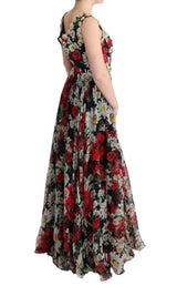 Multicolor Silk Floral Crystal Long Maxi Dress - Avaz Shop