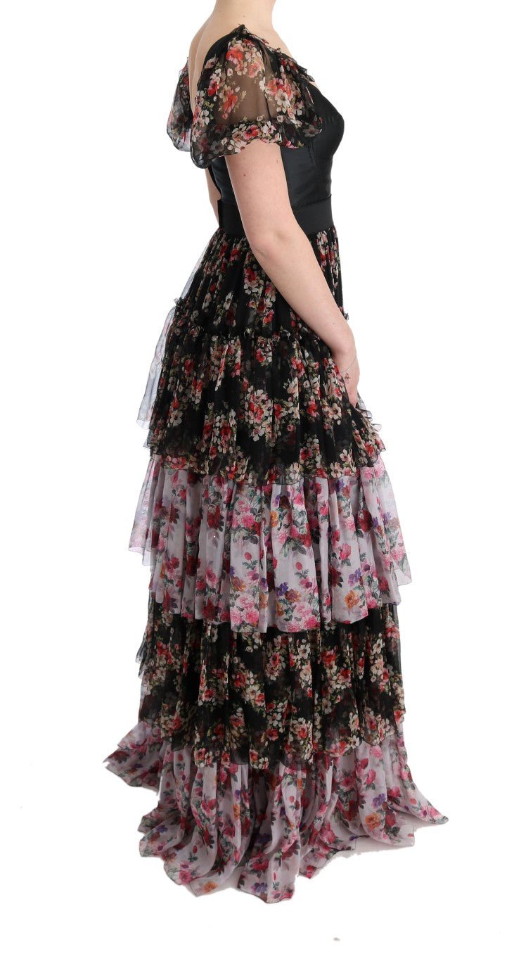 Multicolor Silk Stretch Floral Shift Long Dress - Avaz Shop