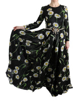 Multicolor Silk Sunflower Print Long Maxi Dress - Avaz Shop