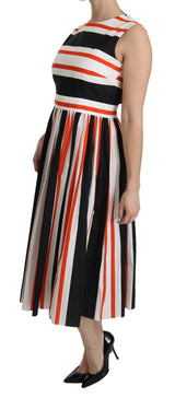 Multicolor Stripes A-Line Pleated Midi Dress - Avaz Shop