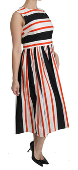 Multicolor Stripes A-Line Pleated Midi Dress - Avaz Shop