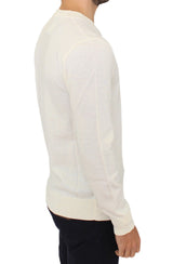 Off White Wool Blend V-neck Pullover Sweater - Avaz Shop