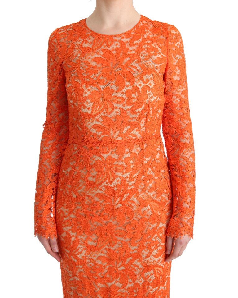 Orange Floral Ricamo Sheath Long Dress - Avaz Shop