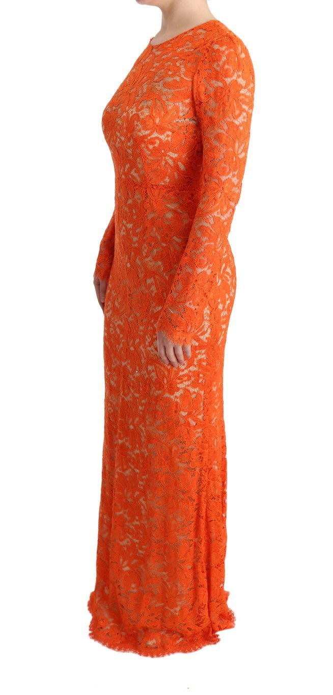 Orange Floral Ricamo Sheath Long Dress - Avaz Shop