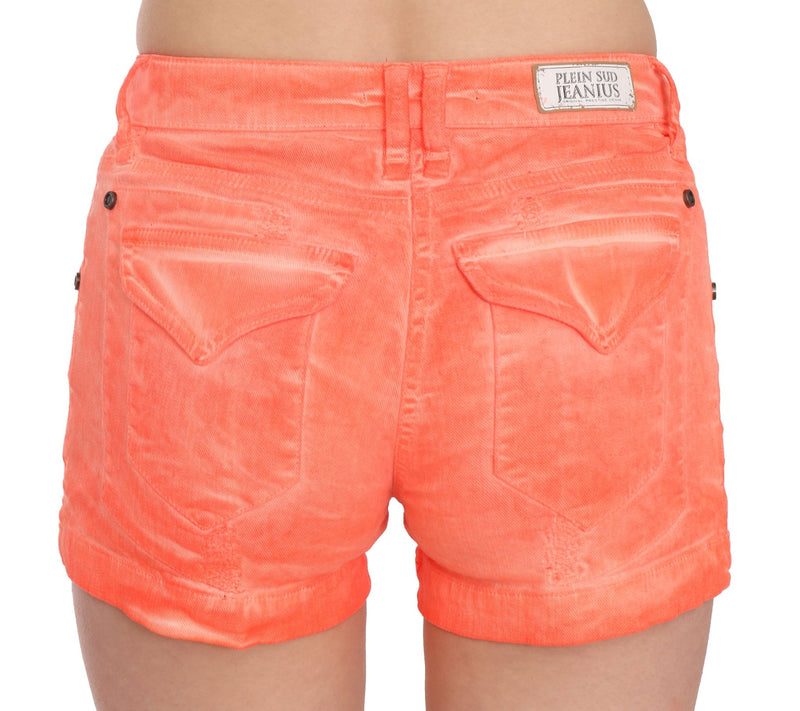 Orange Mid Waist Cotton Denim Mini Shorts - Avaz Shop