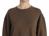 Oversized Gray Yellow Striped Sweater Top - Avaz Shop