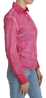 Pink Collared Long Sleeve Shirt Blouse Top - Avaz Shop