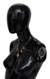 Pink Crystals Gold Chain Cross Floral Charm Necklace - Avaz Shop