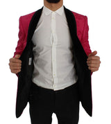 Pink Floral Brocade Slim Blazer Jacket - Avaz Shop