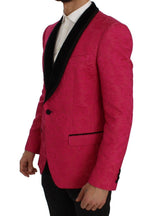 Pink Floral Brocade Slim Blazer Jacket - Avaz Shop