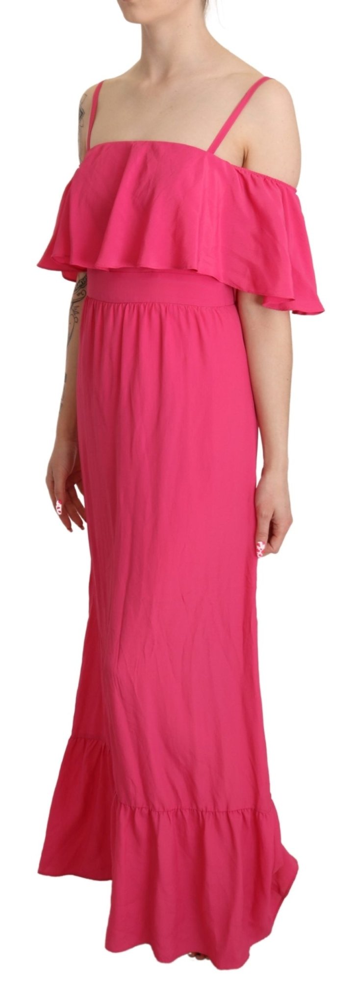 Pink Fuchsia A-line Off Shoulder Floor Length Dress - Avaz Shop