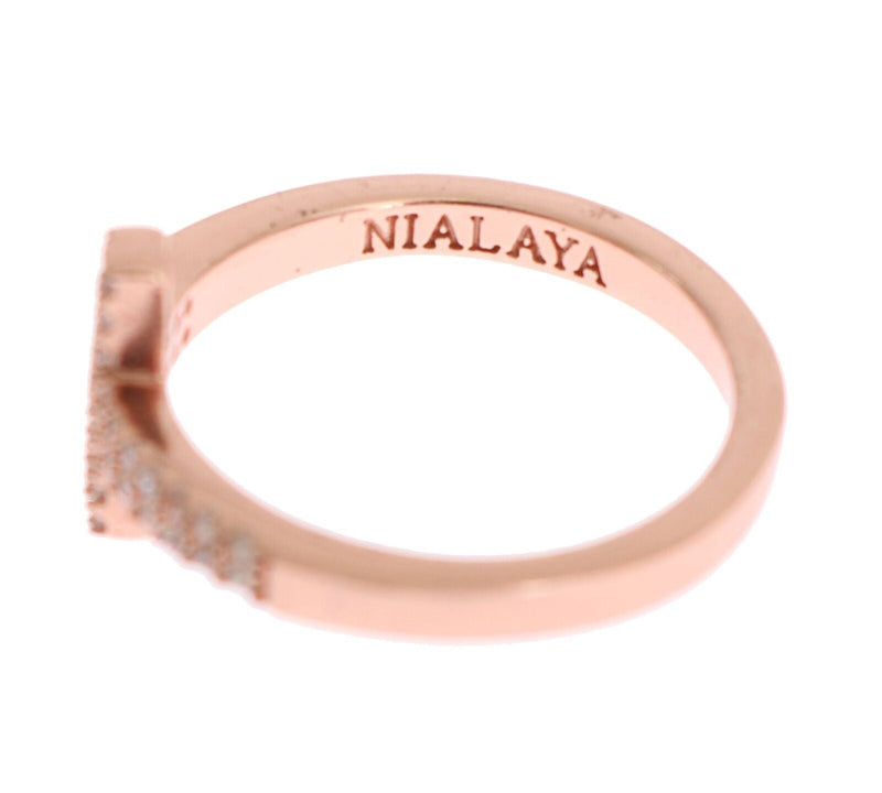 Pink Gold 925 Silver Womens Cross CZ Ring - Avaz Shop